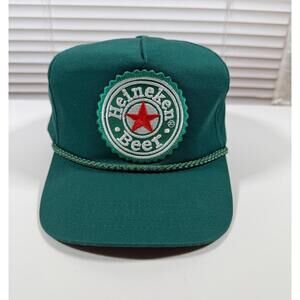 Vintage Heineken Beer Hat Cap Town Talk Snapback Made in USA Green Rope